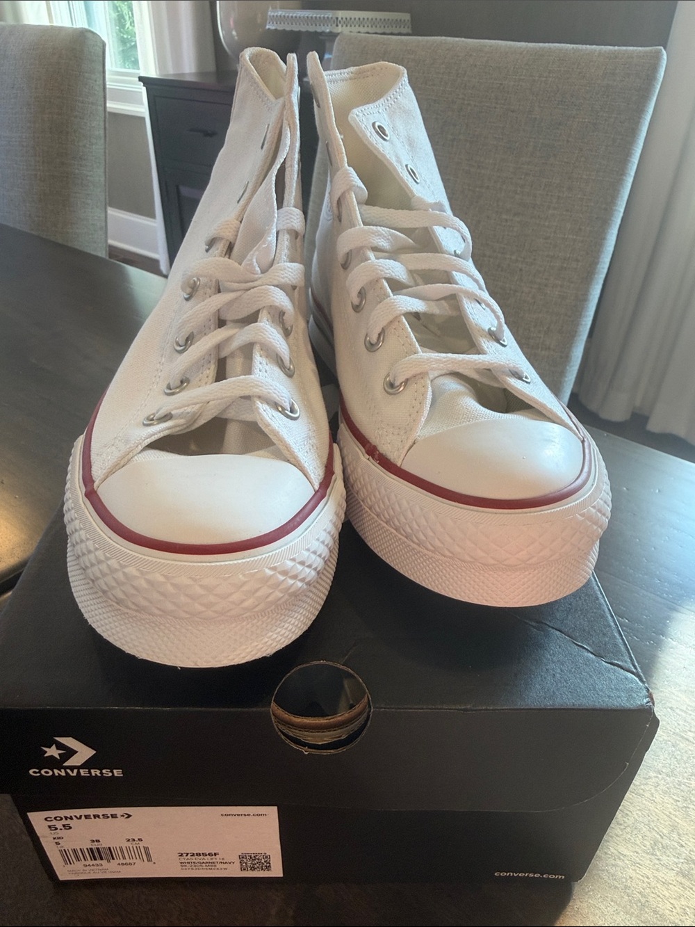 Converse White High-Top Sneakers with Red Midsole Stripe